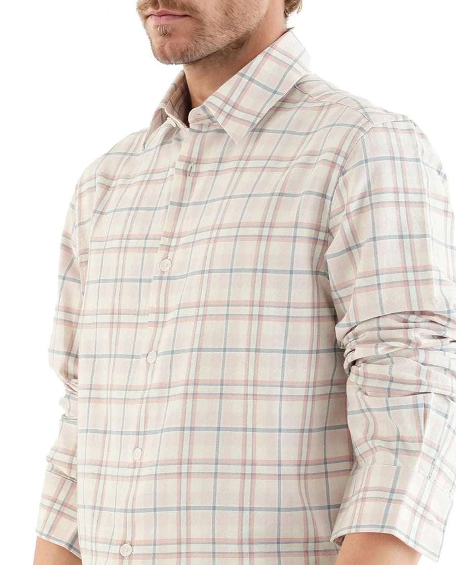 Rare Rabbit Men's Volgos Pastel Pink Cotton Checked Print Regular Fit Full Sleeve Collared Shirt