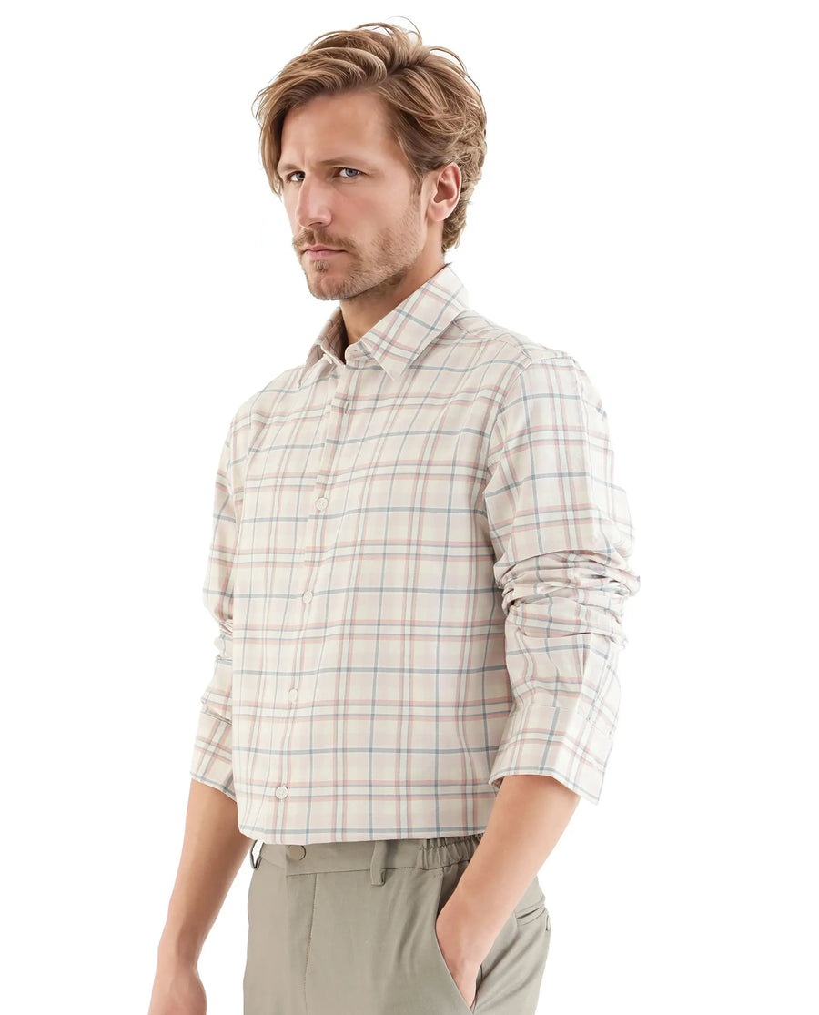 Rare Rabbit Men's Volgos Pastel Pink Cotton Checked Print Regular Fit Full Sleeve Collared Shirt