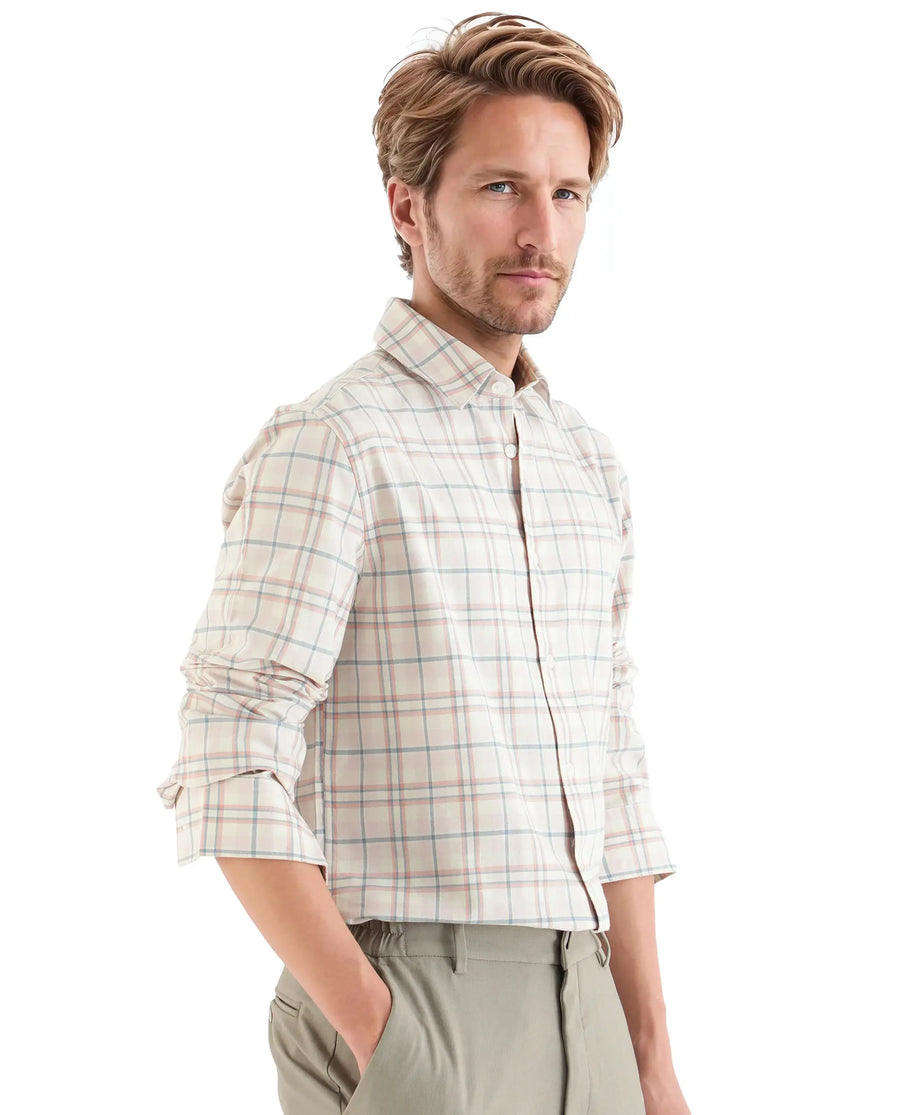 Rare Rabbit Men's Volgos Pastel Pink Cotton Checked Print Regular Fit Full Sleeve Collared Shirt