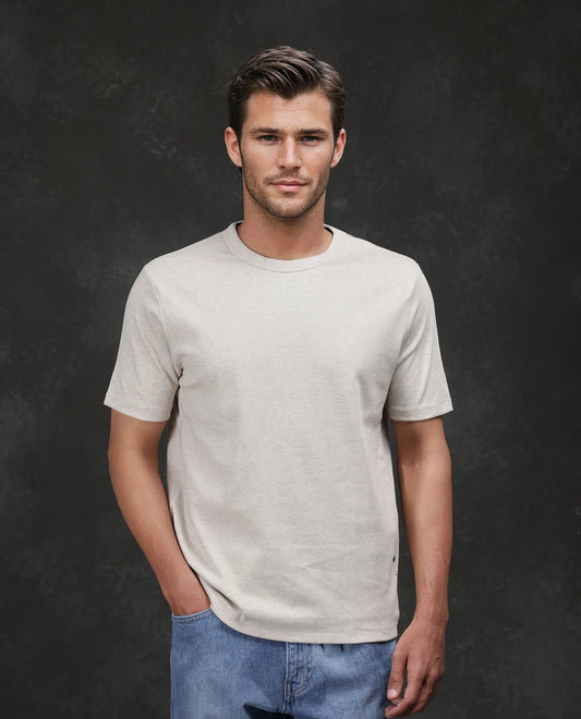 Rare Rabbit Men's Volt-Mel Beige Cotton Plain Regular Fit Half Sleeve Crew Neck T-Shirt