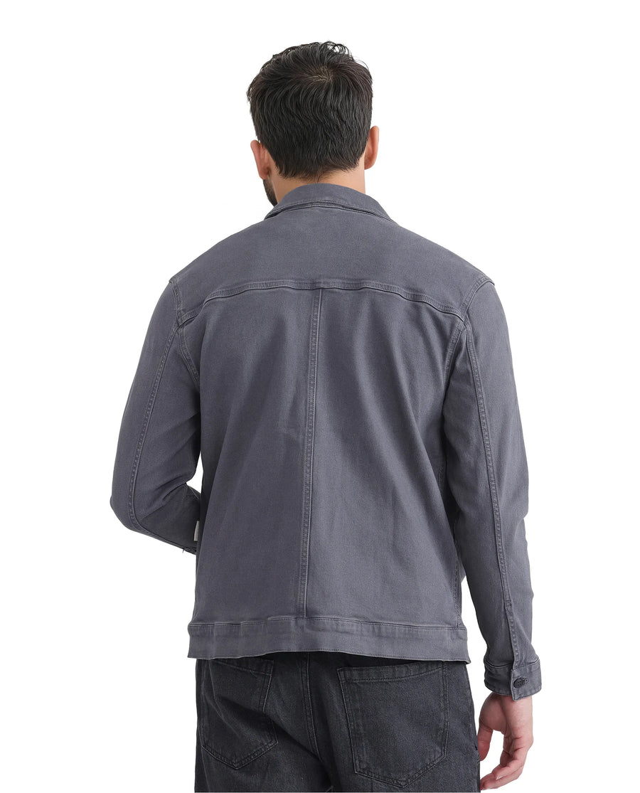 Rare Rabbit Men's Volta Dark Grey Cotton Plain Regular Fit Full Sleeve Spread Collar Jacket