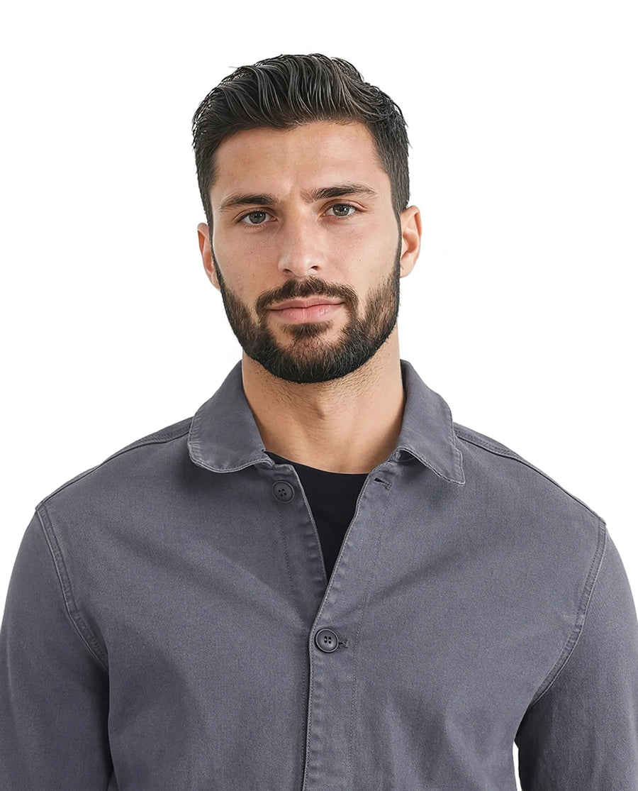 Rare Rabbit Men's Volta Dark Grey Cotton Plain Regular Fit Full Sleeve Spread Collar Jacket