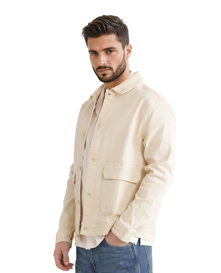 Rare Rabbit Men's Volta Off White Cotton Plain Regular Fit Full Sleeve Spread Collar Jacket