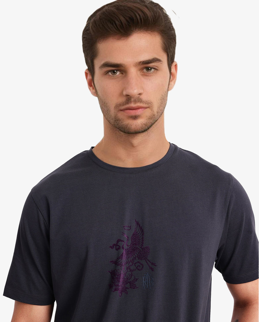 Rare Rabbit Men's Volvo Dark Grey Cotton Graphic Print Regular Fit Half Sleeve Crew Neck T-Shirt