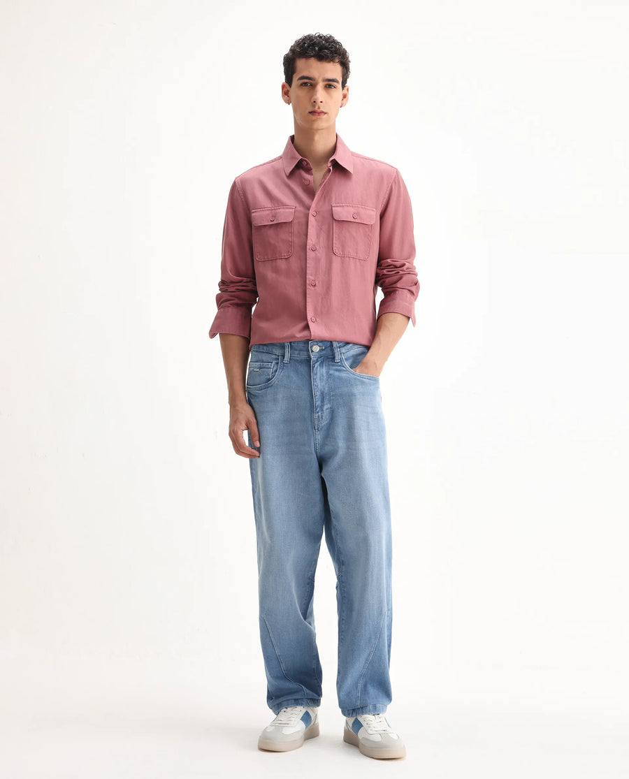 Rare Rabbit Men's Vort Light Blue Cotton Blend Plain Baggy Fit Jeans