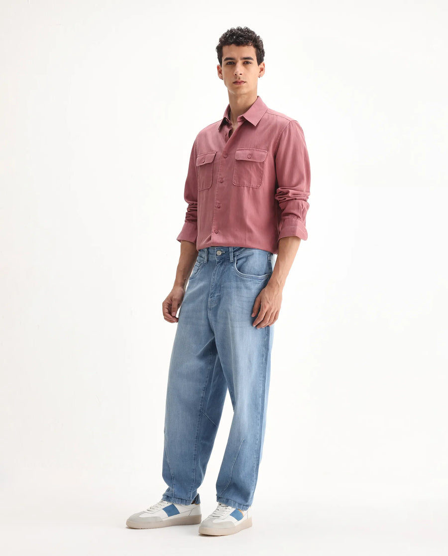 Rare Rabbit Men's Vort Light Blue Cotton Blend Plain Baggy Fit Jeans