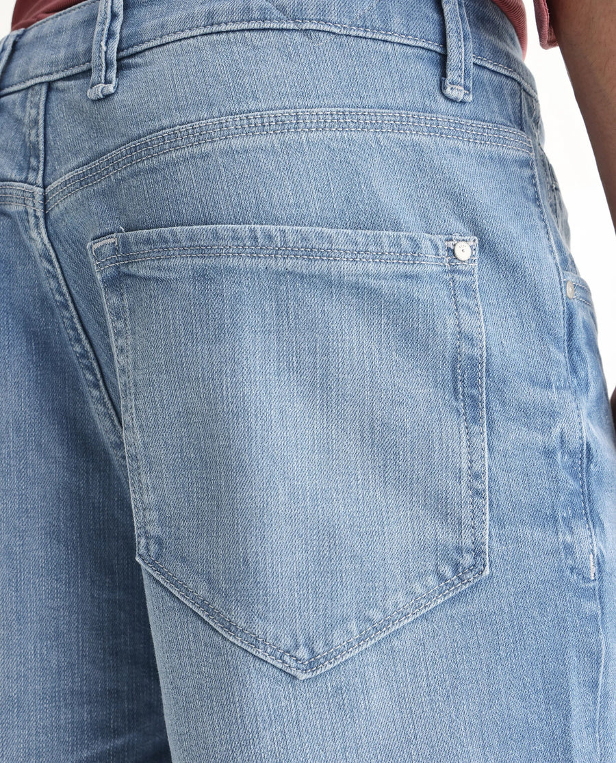 Rare Rabbit Men's Vort Light Blue Cotton Blend Plain Baggy Fit Jeans