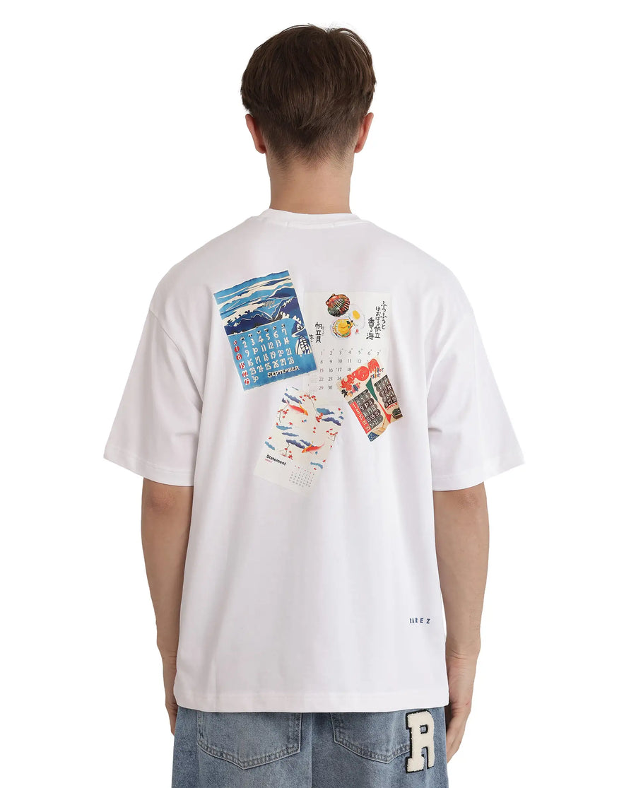 Rare Rabbit Men's Voy White Cotton Blend Graphic Print Oversized Fit Half Sleeve Crew Neck T-Shirt