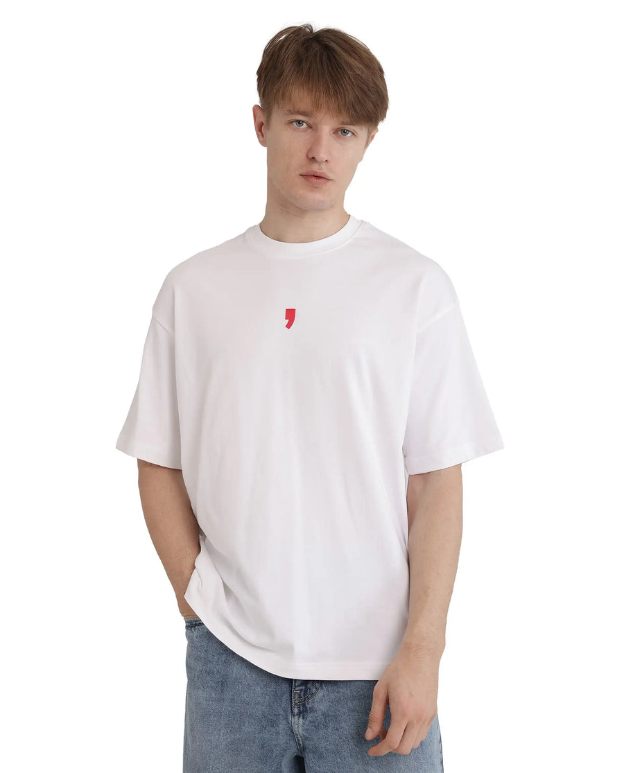 Rare Rabbit Men's Voy White Cotton Blend Graphic Print Oversized Fit Half Sleeve Crew Neck T-Shirt