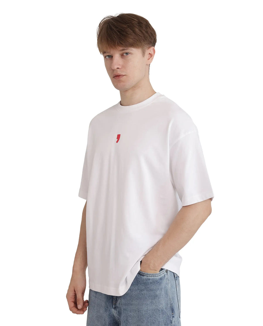 Rare Rabbit Men's Voy White Cotton Blend Graphic Print Oversized Fit Half Sleeve Crew Neck T-Shirt