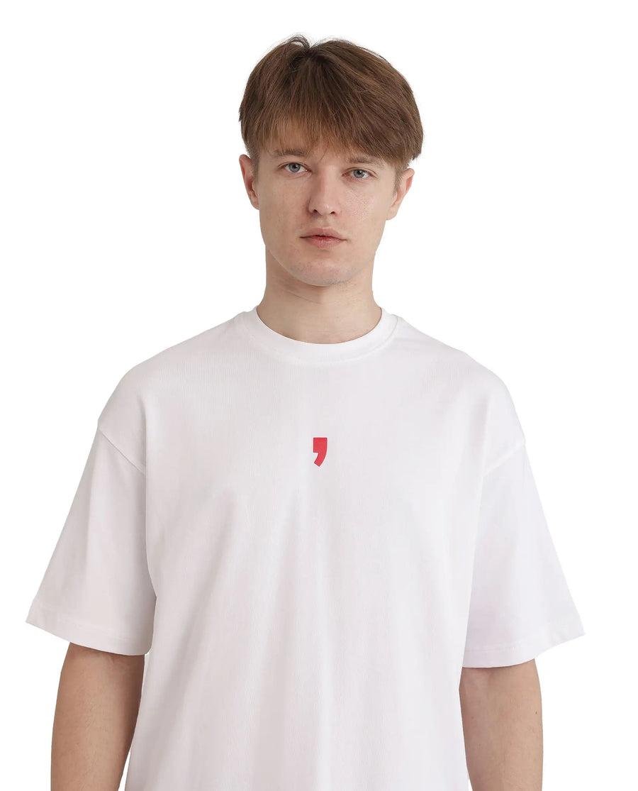 Rare Rabbit Men's Voy White Cotton Blend Graphic Print Oversized Fit Half Sleeve Crew Neck T-Shirt
