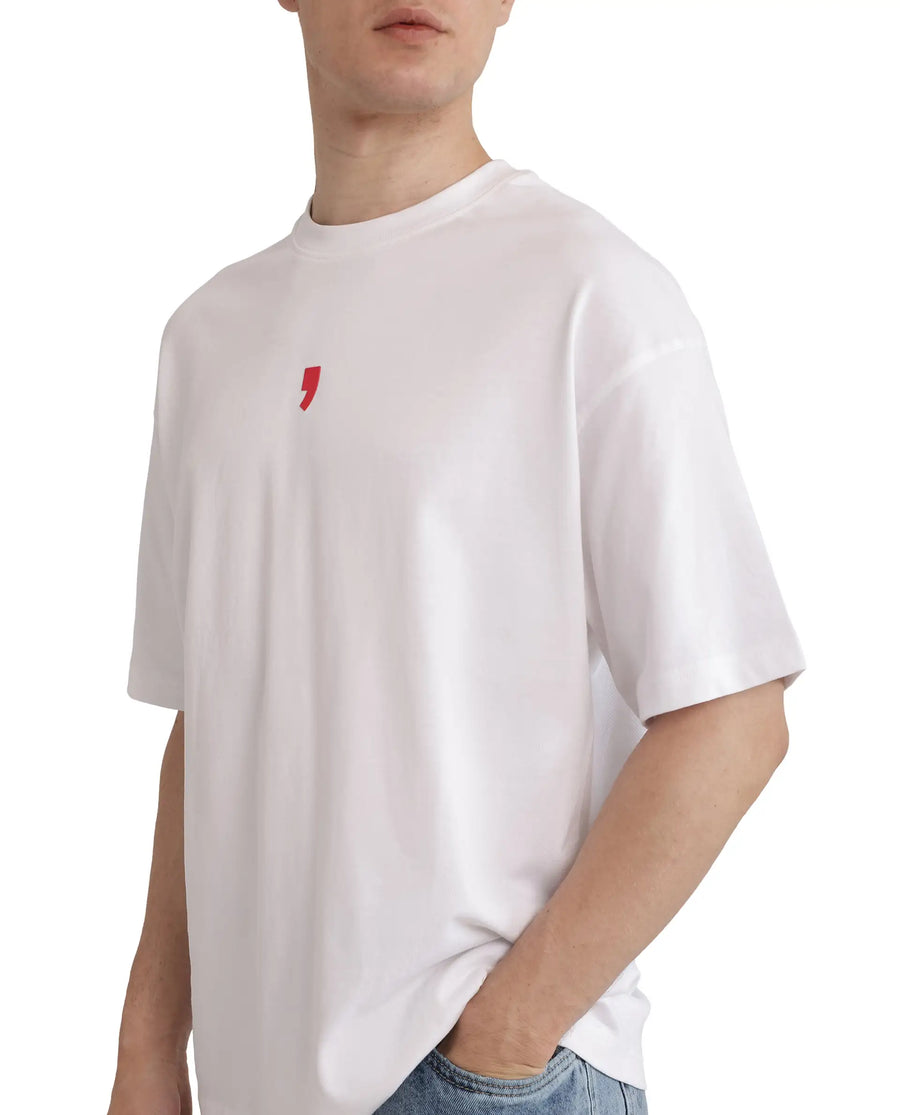 Rare Rabbit Men's Voy White Cotton Blend Graphic Print Oversized Fit Half Sleeve Crew Neck T-Shirt
