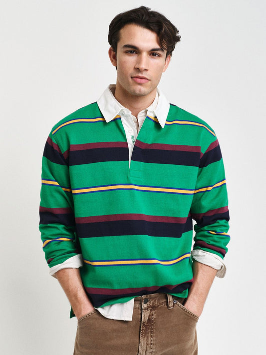 GANT Men Striped Polo Collar Cotton Relaxed Fit T-shirt