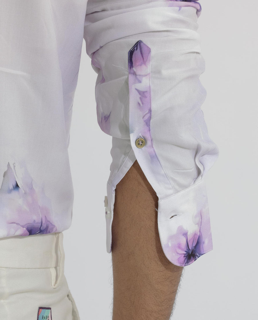 Rare Rabbit Men's Vendar White Viscose Floral Print Regular Fit Full Sleeve Collared Shirt