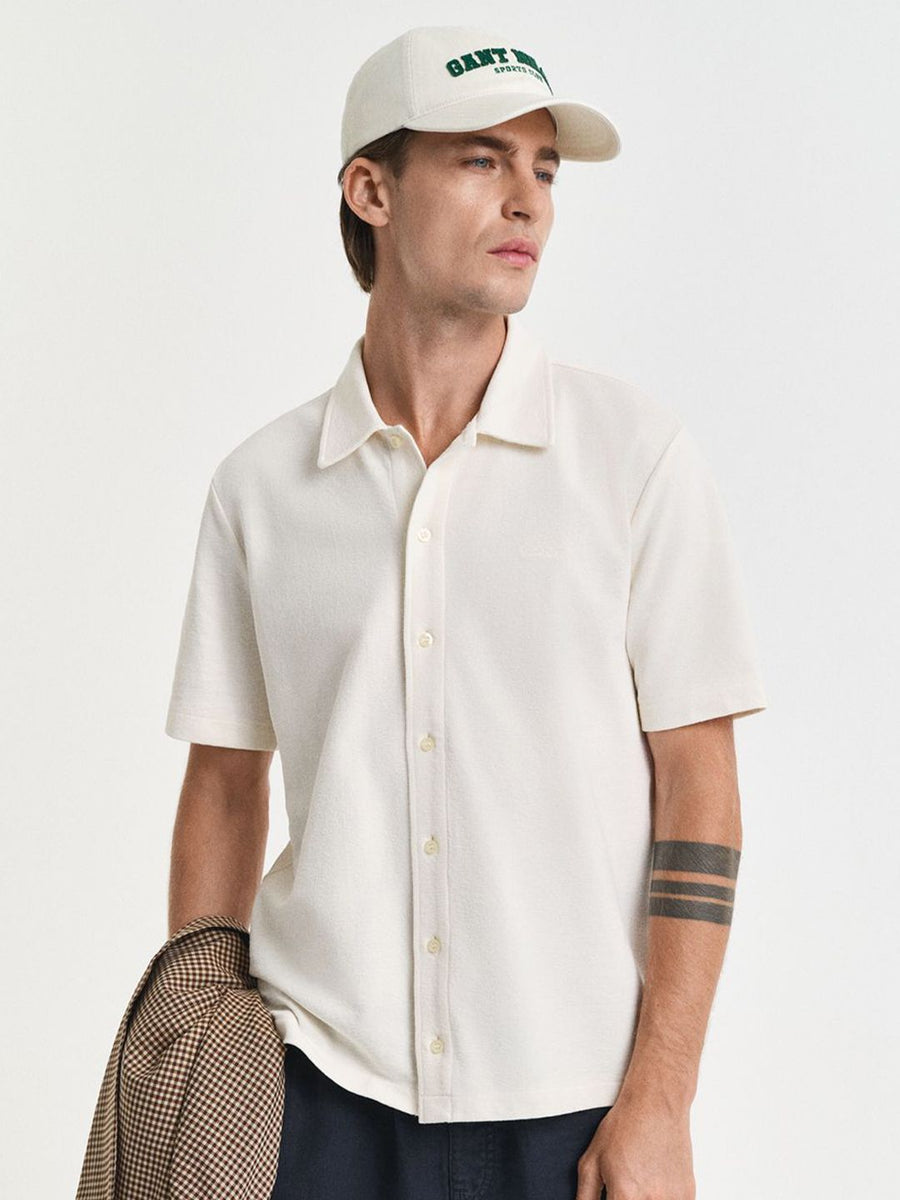 GANT Textured Button Down Collar Short Sleeves Cotton Shirt
