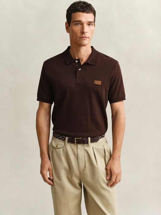 Gant Men Brown Solid Regular Fit Pure Cotton Polo T-Shirt