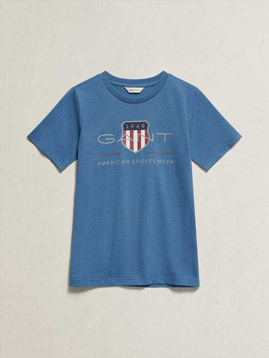 Gant Boys Navy Blue Printed Regular Fit Archieve Shield T-Shirt
