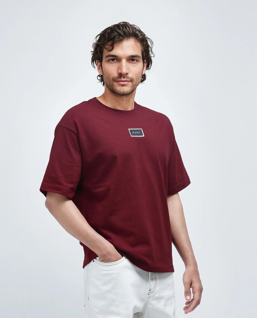 Rare Rabbit Men's Wadeto Red Cotton Blend Graphic Print Boxy Fit Half Sleeve Crew Neck T-Shirt