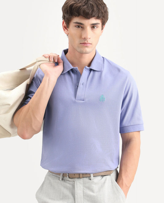 Rare Rabbit Men's Walp Purple Cotton Blend Spread Collar Regular Plain Polo
