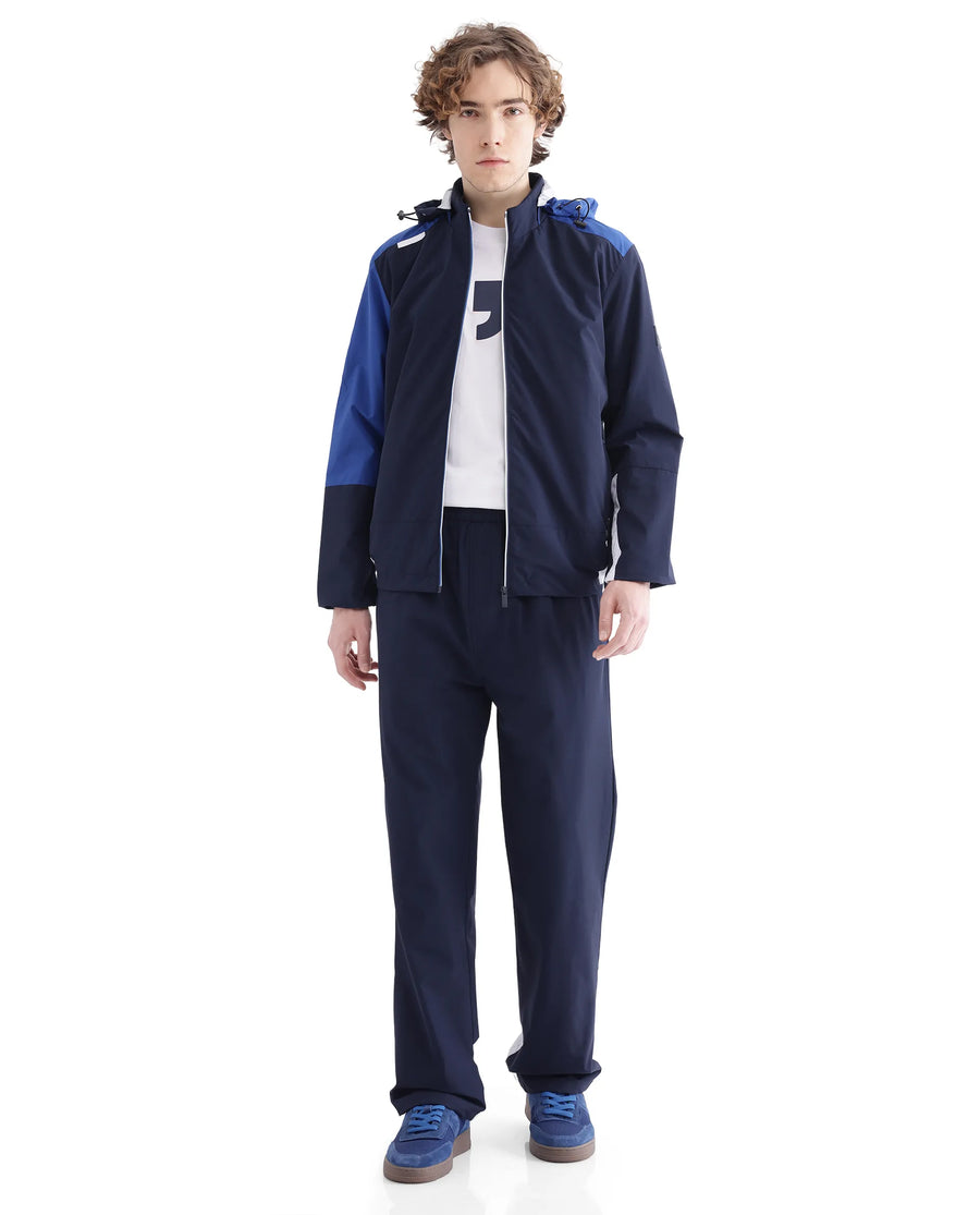 Rare Rabbit Men's Wando-B Dark Blue Polyester Cut And Sew Regular Fit Track Pant