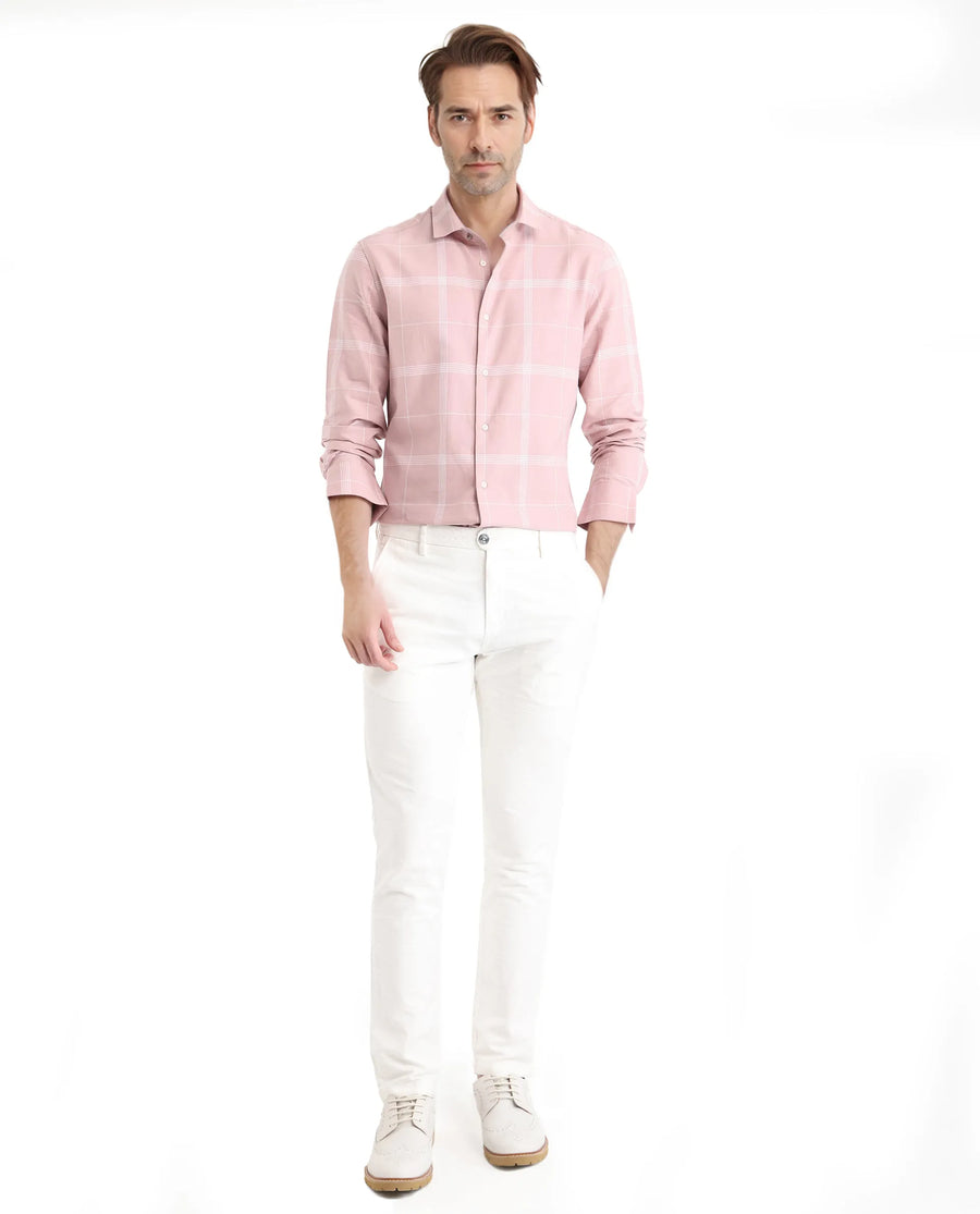 Rare Rabbit Men's Wando Dusky Pink Cotton Checked Print Regular Fit Full Sleeve Collared Shirt