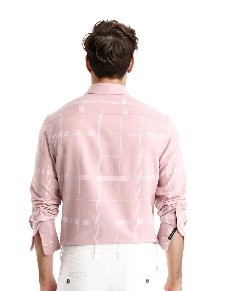 Rare Rabbit Men's Wando Dusky Pink Cotton Checked Print Regular Fit Full Sleeve Collared Shirt