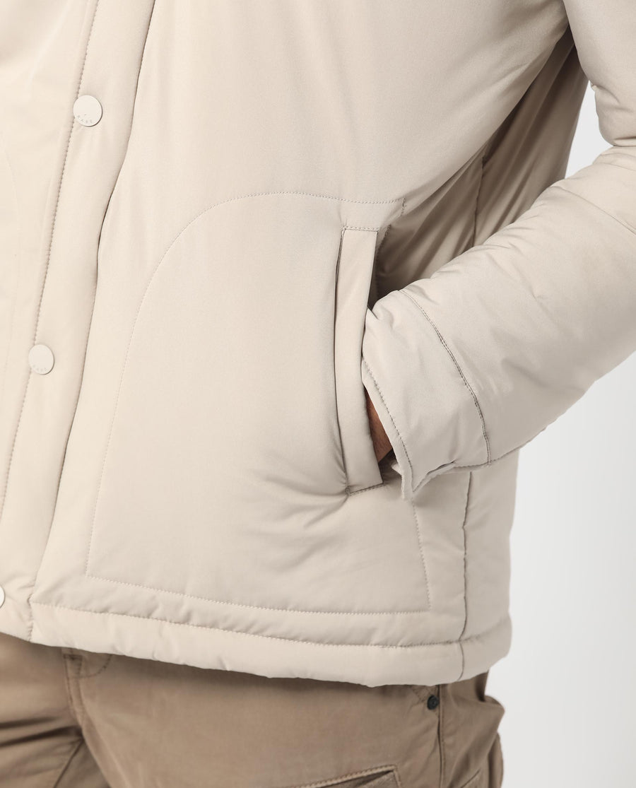 Rare Rabbit Men's Wanza Beige Polyester Plain Relaxed Fit Full Sleeve Spread Collar Jacket