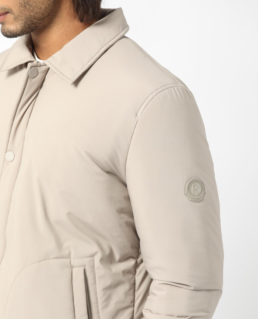 Rare Rabbit Men's Wanza Beige Polyester Plain Relaxed Fit Full Sleeve Spread Collar Jacket