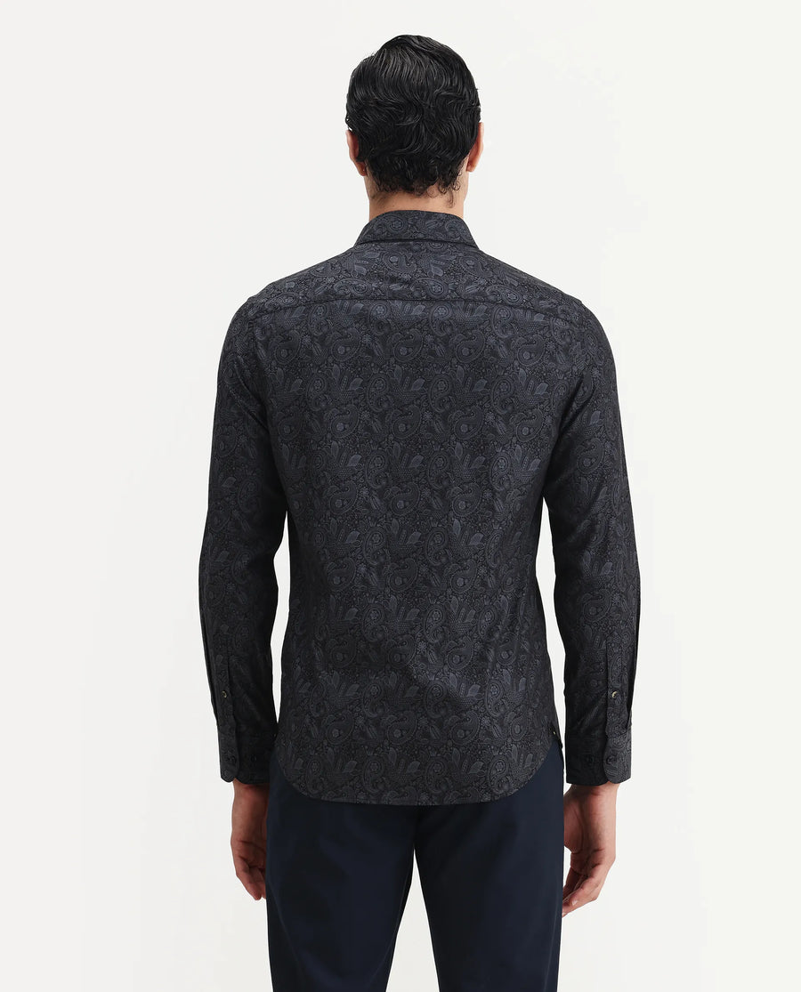 Rare Rabbit Men's Wapi Blue Cotton Blend Fabric Collared Neck Regular Fit Paisley Print Shirt