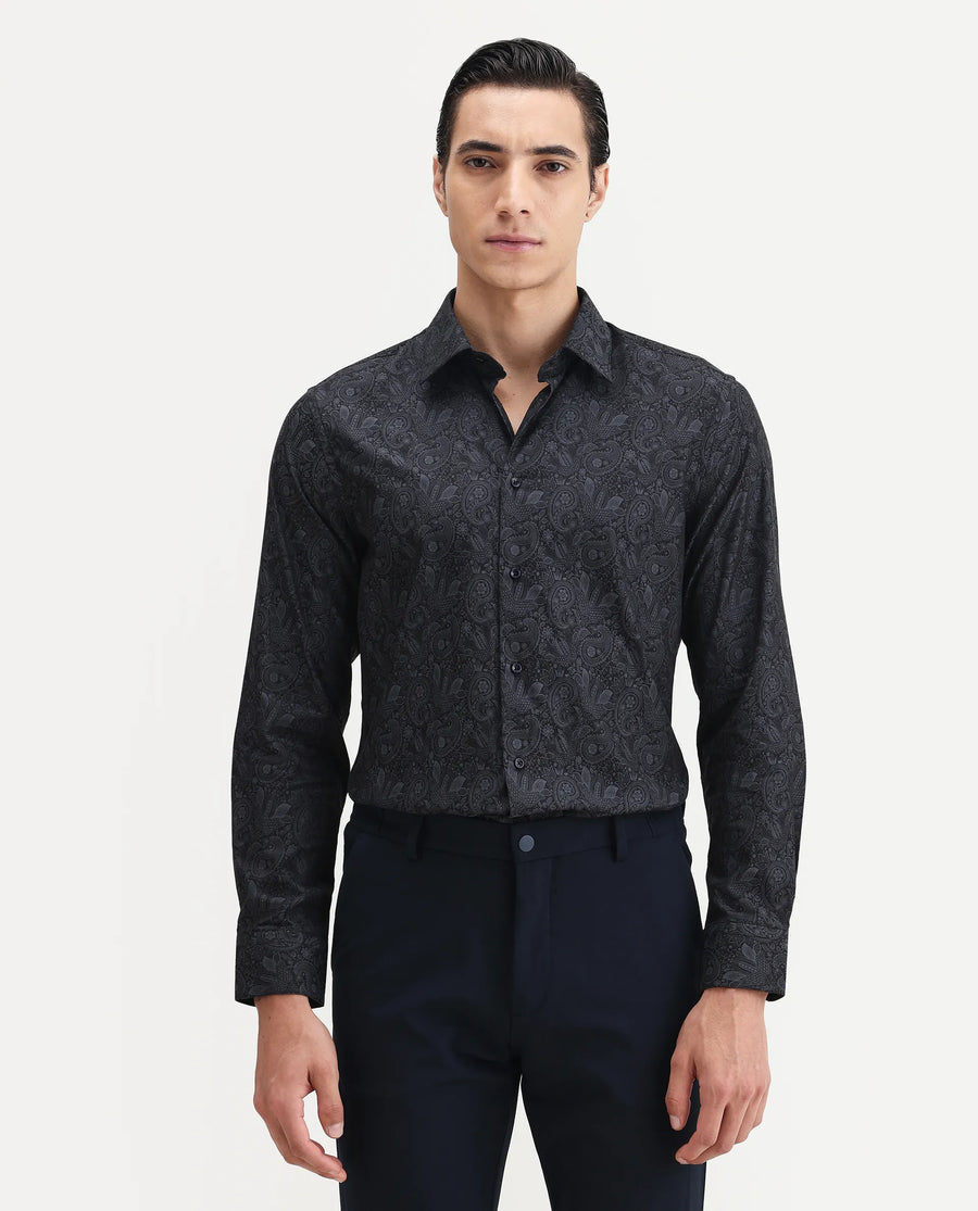 Rare Rabbit Men's Wapi Blue Cotton Blend Fabric Collared Neck Regular Fit Paisley Print Shirt
