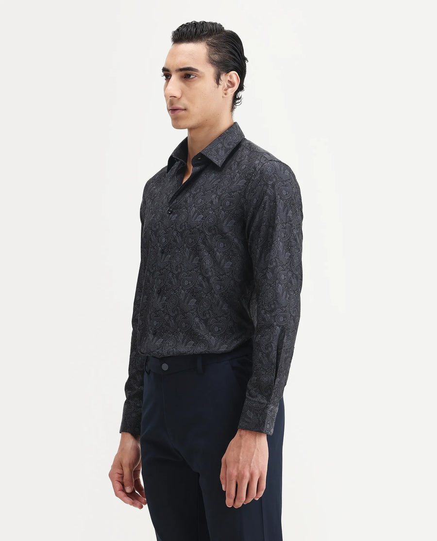 Rare Rabbit Men's Wapi Blue Cotton Blend Fabric Collared Neck Regular Fit Paisley Print Shirt