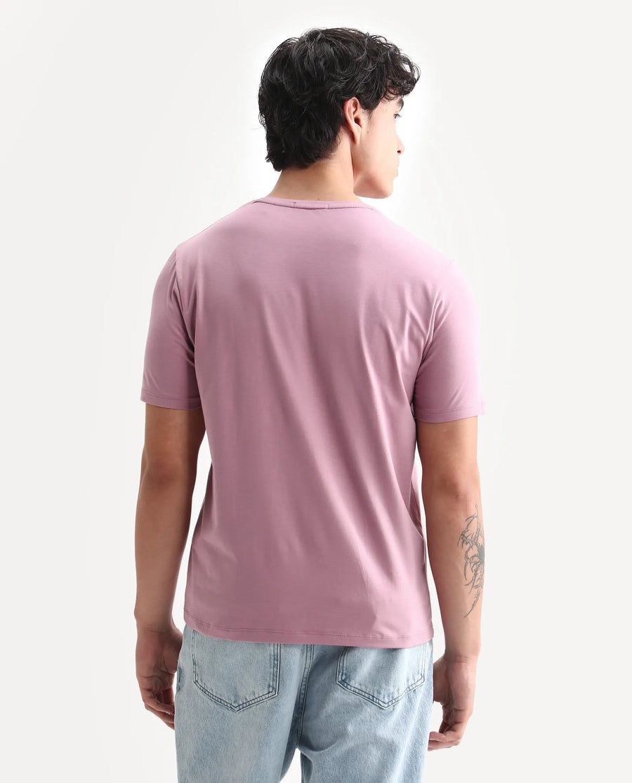 Rare Rabbit Men's Waro Dusky Pink Cotton Blend Graphic Print Regular Fit Half Sleeve Crew Neck T-Shirt