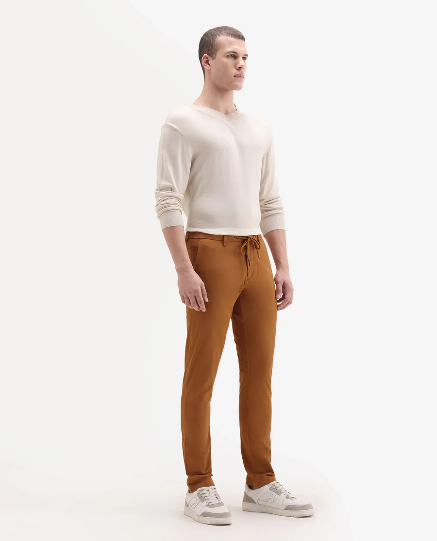 Rare Rabbit Men's Water Orange Cotton Plain Slim Fit Trouser