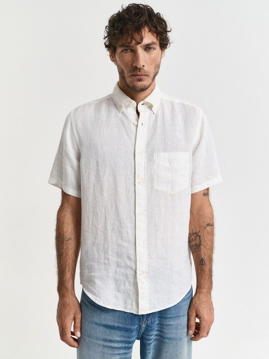 Gant Men White Solid Regular Fit Pure Linen Shirt