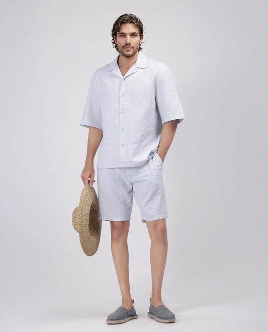 Rare Rabbit Men's Welks Pastel Blue Cotton Jacquard Relaxed Fit Shorts