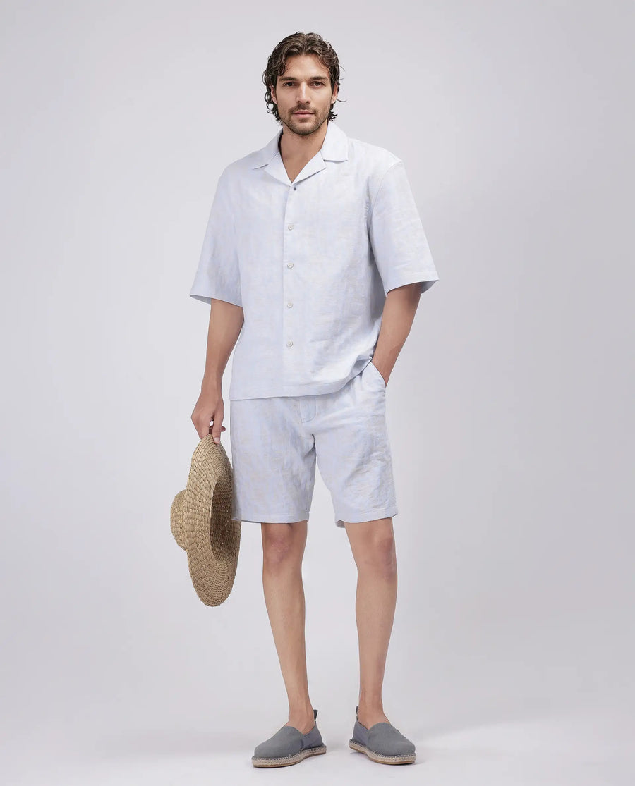 Rare Rabbit Men's Welks Pastel Blue Cotton Jacquard Relaxed Fit Shorts