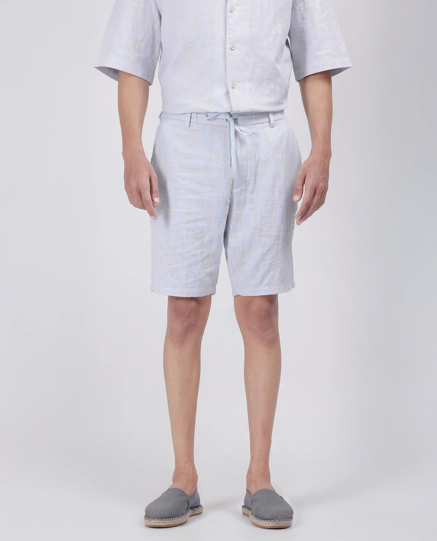 Rare Rabbit Men's Welks Pastel Blue Cotton Jacquard Relaxed Fit Shorts