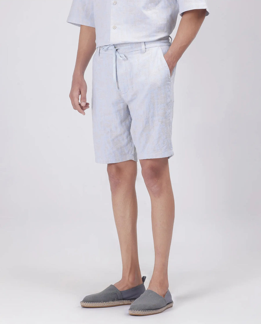 Rare Rabbit Men's Welks Pastel Blue Cotton Jacquard Relaxed Fit Shorts