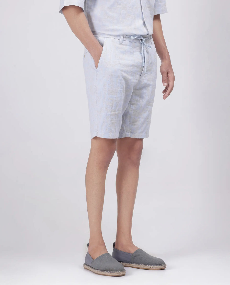 Rare Rabbit Men's Welks Pastel Blue Cotton Jacquard Relaxed Fit Shorts