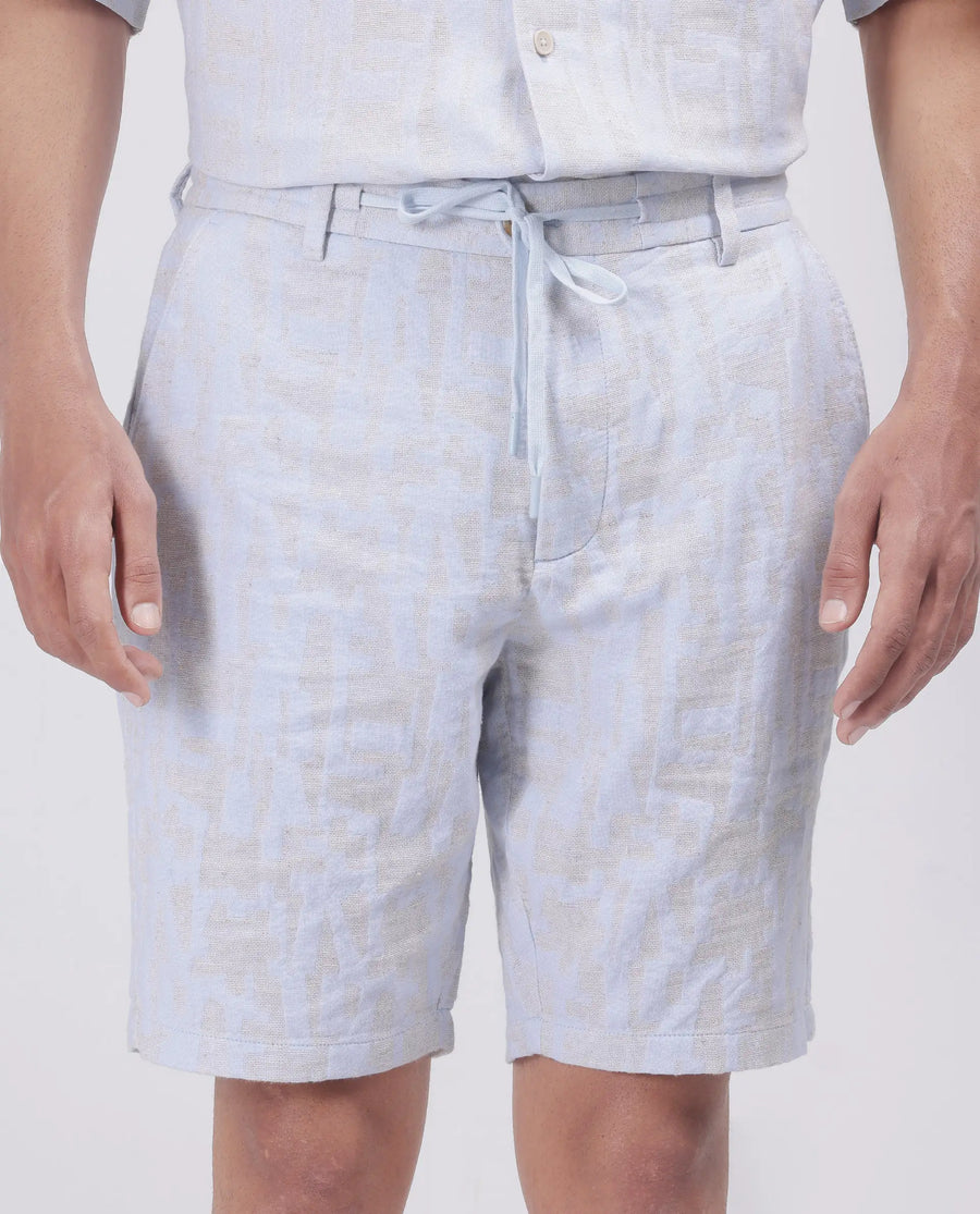 Rare Rabbit Men's Welks Pastel Blue Cotton Jacquard Relaxed Fit Shorts