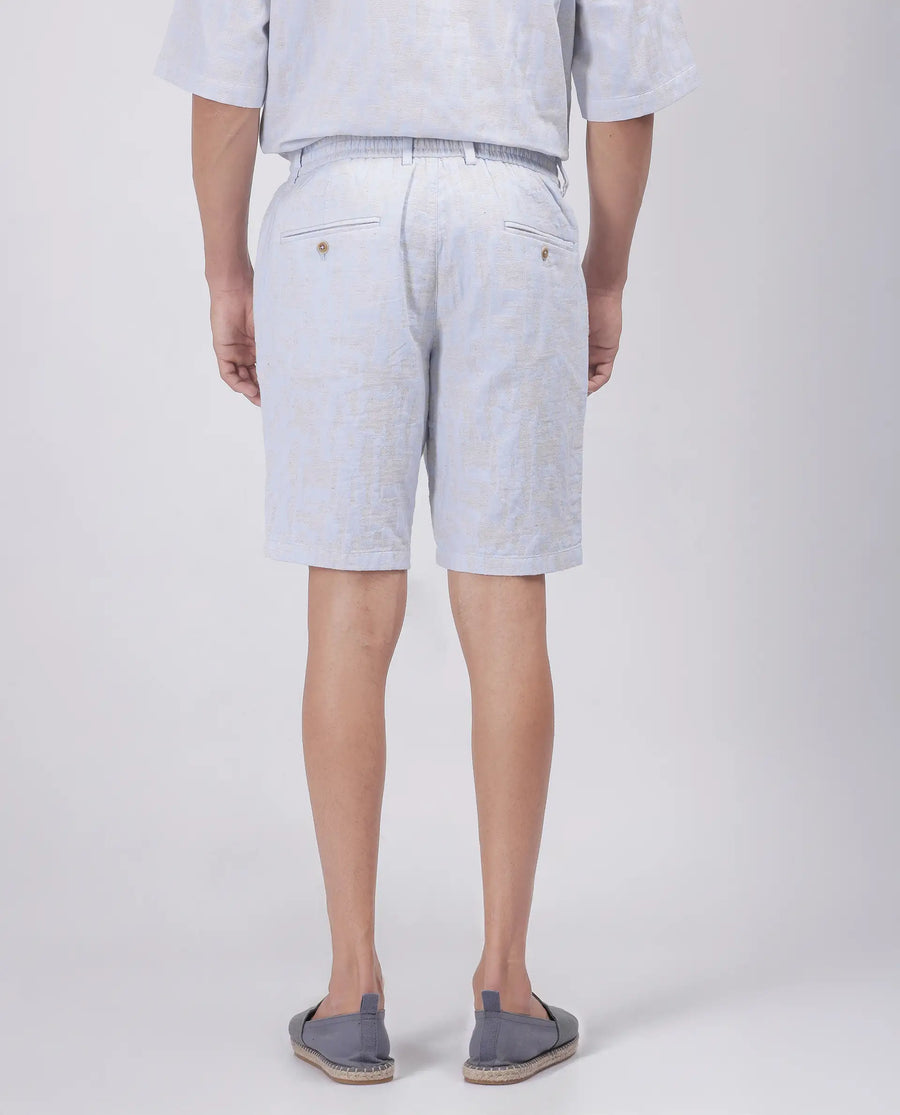 Rare Rabbit Men's Welks Pastel Blue Cotton Jacquard Relaxed Fit Shorts