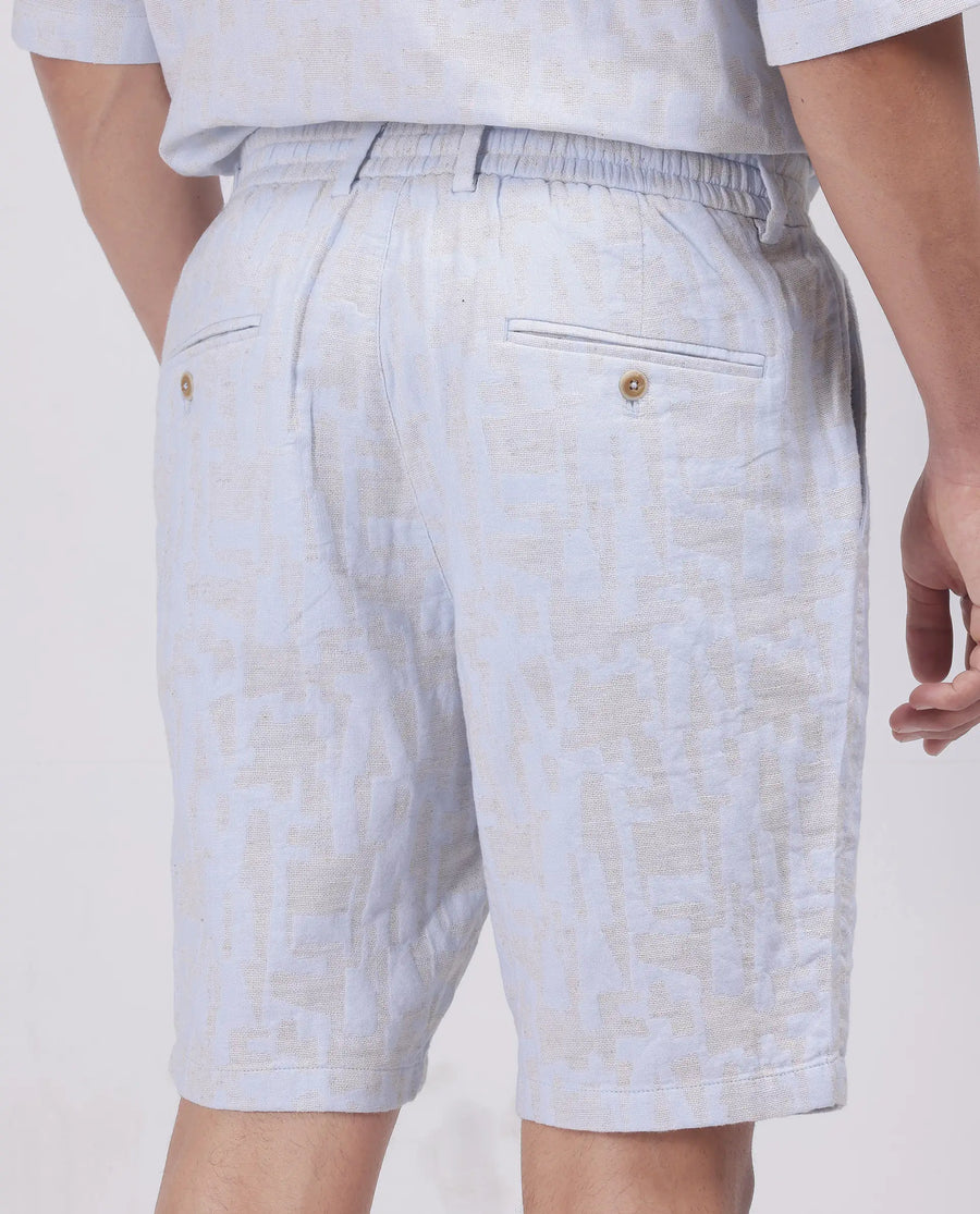 Rare Rabbit Men's Welks Pastel Blue Cotton Jacquard Relaxed Fit Shorts