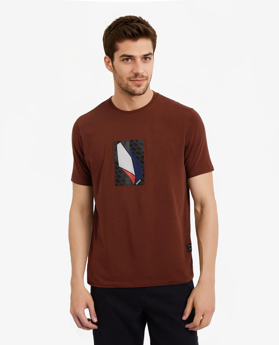 Rare Rabbit Men's Well Rust Cotton Graphic Print Regular Fit Half Sleeve Crew Neck T-Shirt
