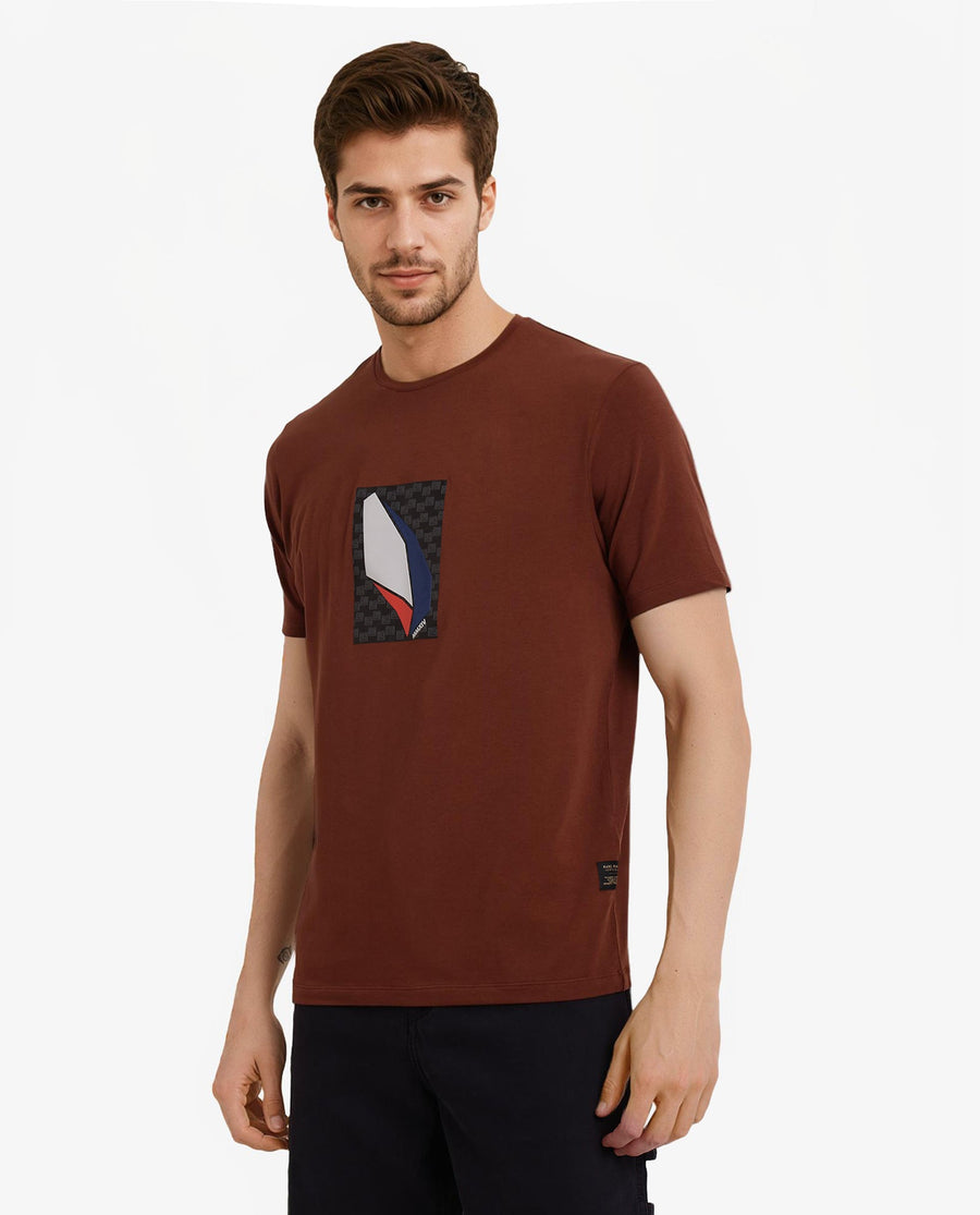 Rare Rabbit Men's Well Rust Cotton Graphic Print Regular Fit Half Sleeve Crew Neck T-Shirt