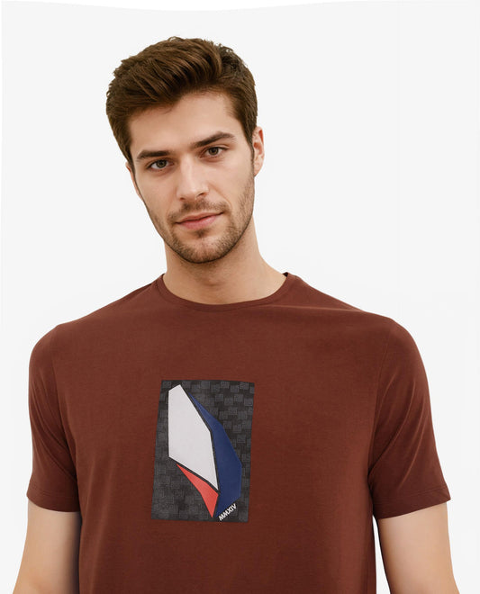 Rare Rabbit Men's Well Rust Cotton Graphic Print Regular Fit Half Sleeve Crew Neck T-Shirt