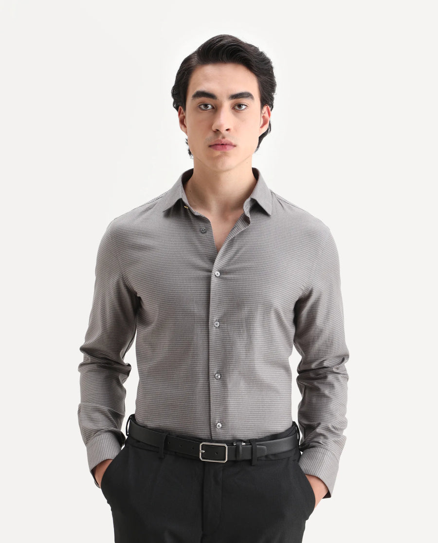 Rare Rabbit Men's Wemp Khaki Cotton Fabric Spread Collar Regular Fit Checks Shirt