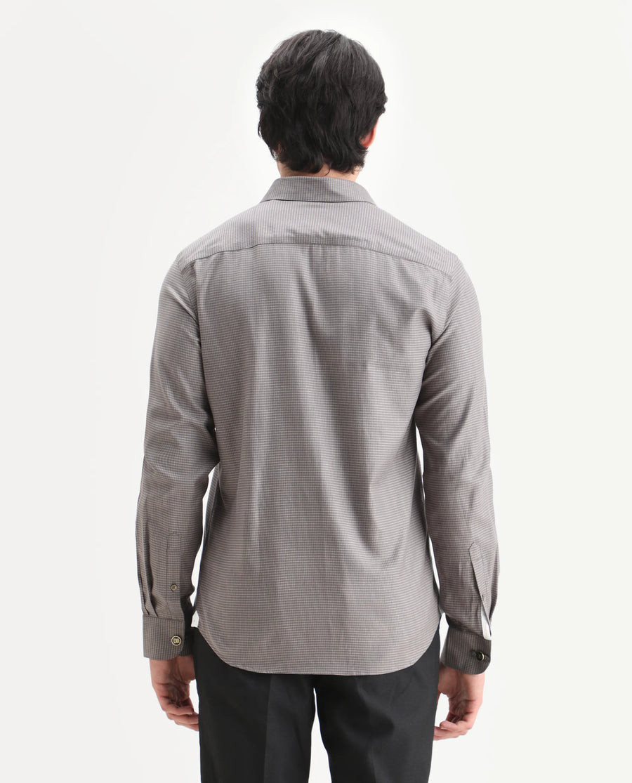 Rare Rabbit Men's Wemp Khaki Cotton Fabric Spread Collar Regular Fit Checks Shirt