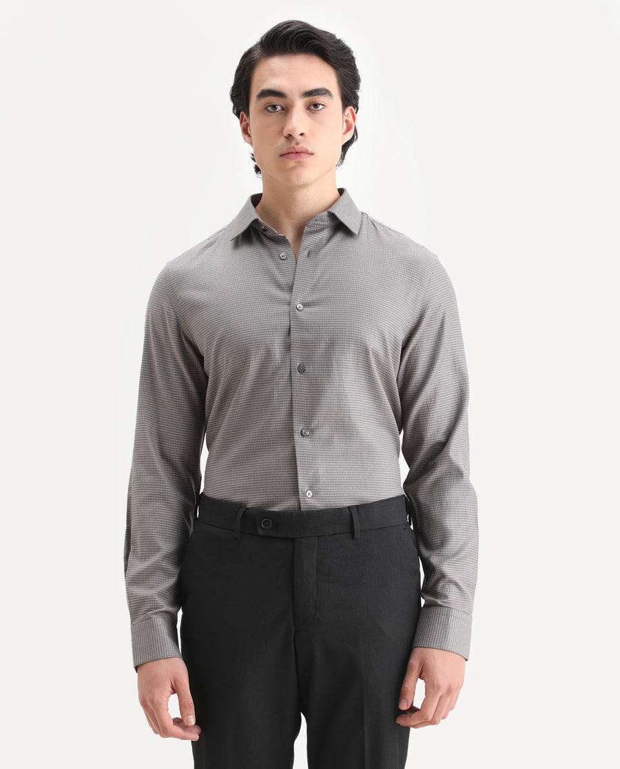 Rare Rabbit Men's Wemp Khaki Cotton Fabric Spread Collar Regular Fit Checks Shirt