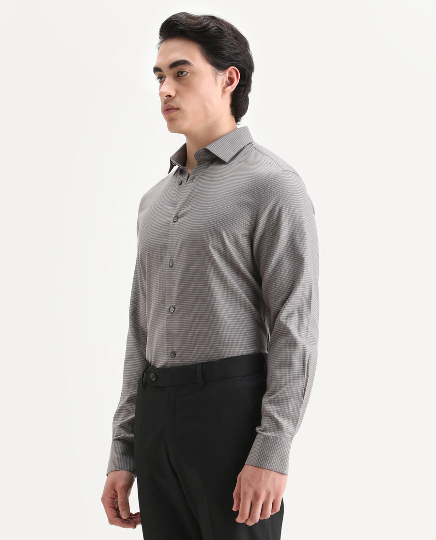 Rare Rabbit Men's Wemp Khaki Cotton Fabric Spread Collar Regular Fit Checks Shirt