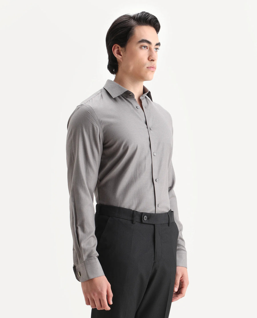 Rare Rabbit Men's Wemp Khaki Cotton Fabric Spread Collar Regular Fit Checks Shirt